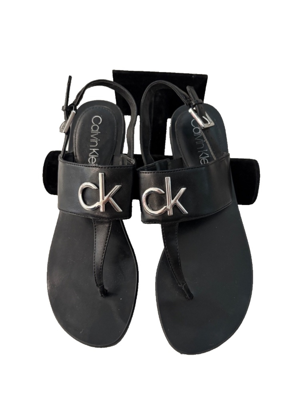 Calvin Klein Bettia Black Flat Slingback Thong Sandals Women's Size 7